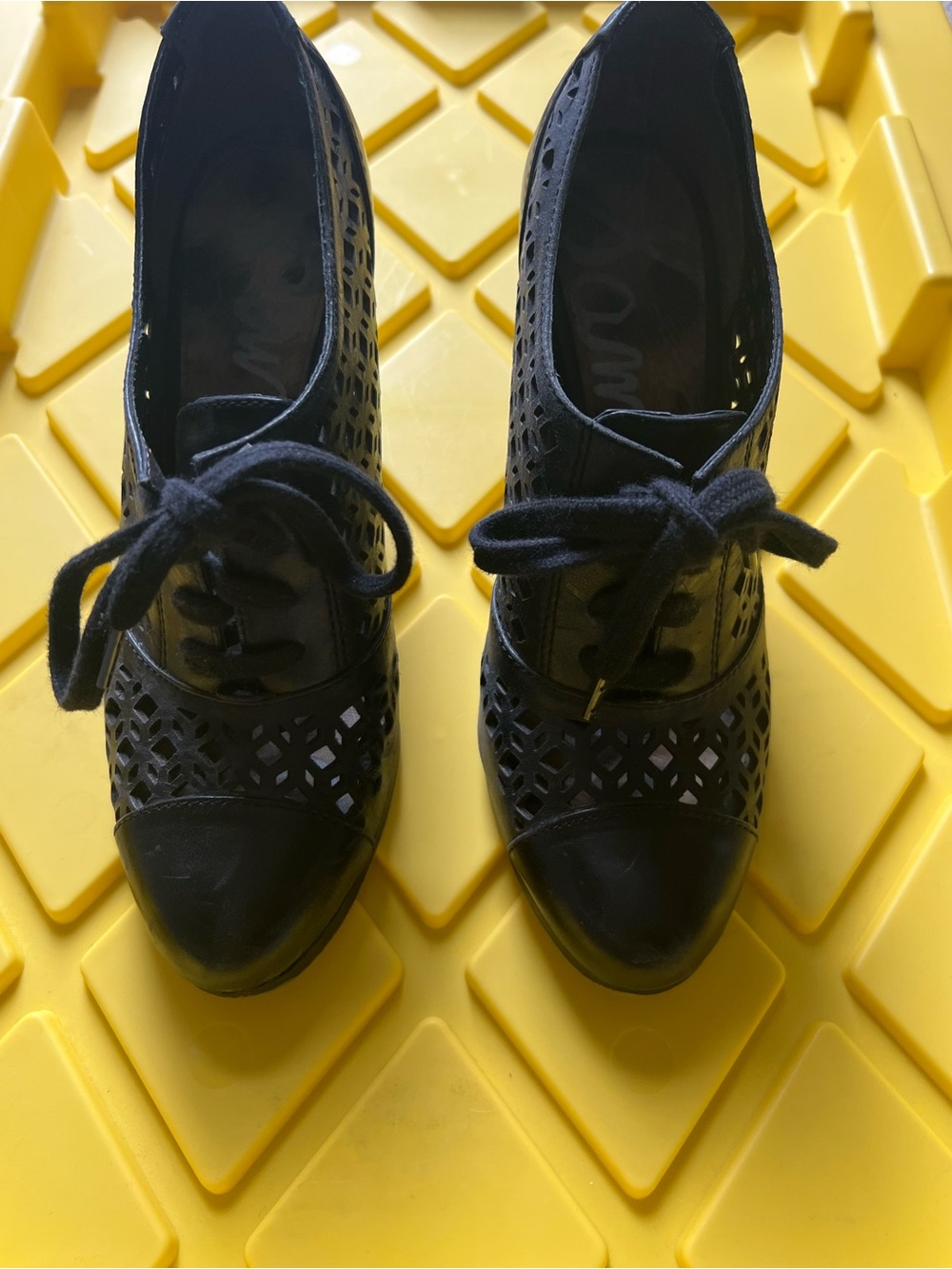 Sam Edelman Black Laser-Cut Lace-Up Women's 3 inch Heels